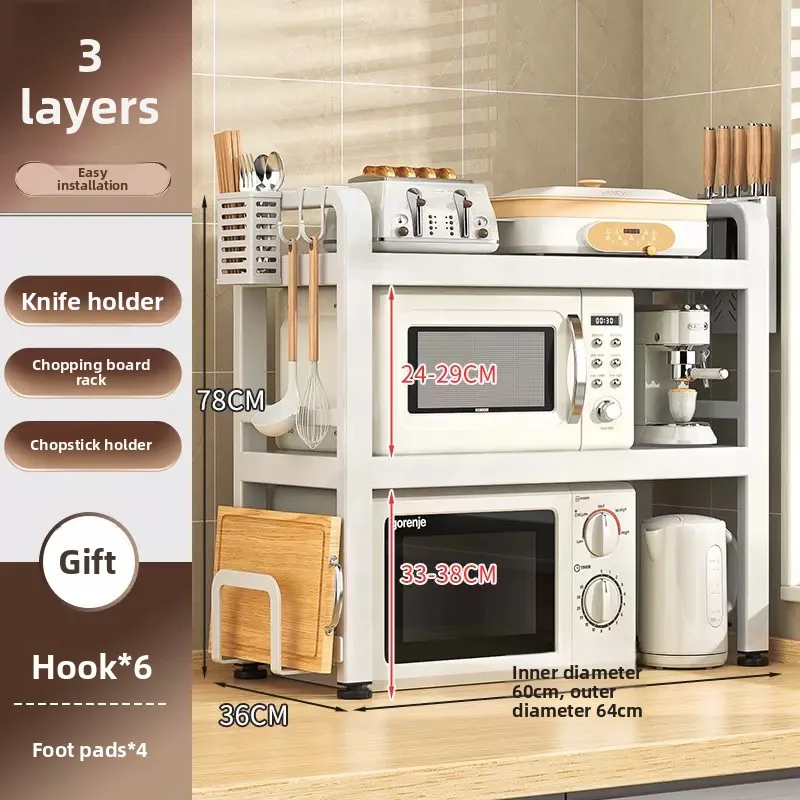 

Expandable Microwave Stand Countertop Storage Rack 2 Tier 3 Tier Space Saving Kitchen Organizer