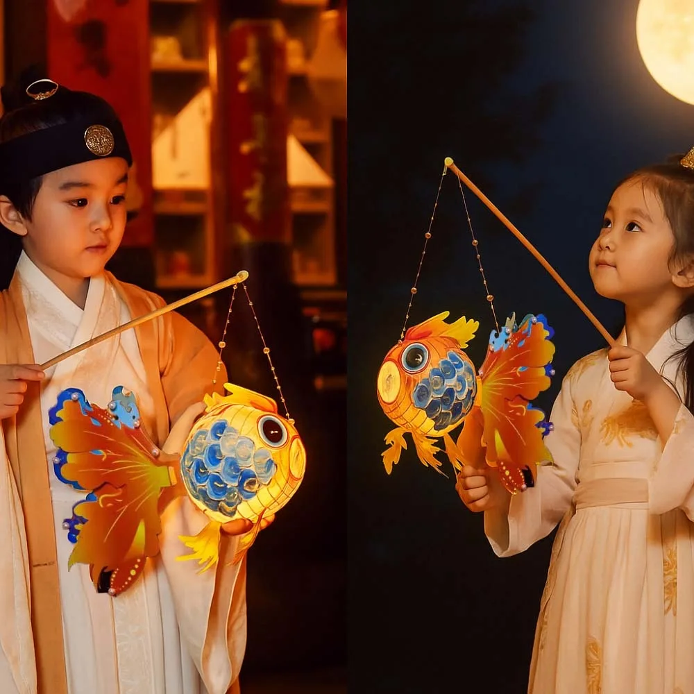 

Chinese Style Children's Goldfish Lantern Handheld Glowing Mid-Autumn Festival Lamp DIY Material Bag Circular
