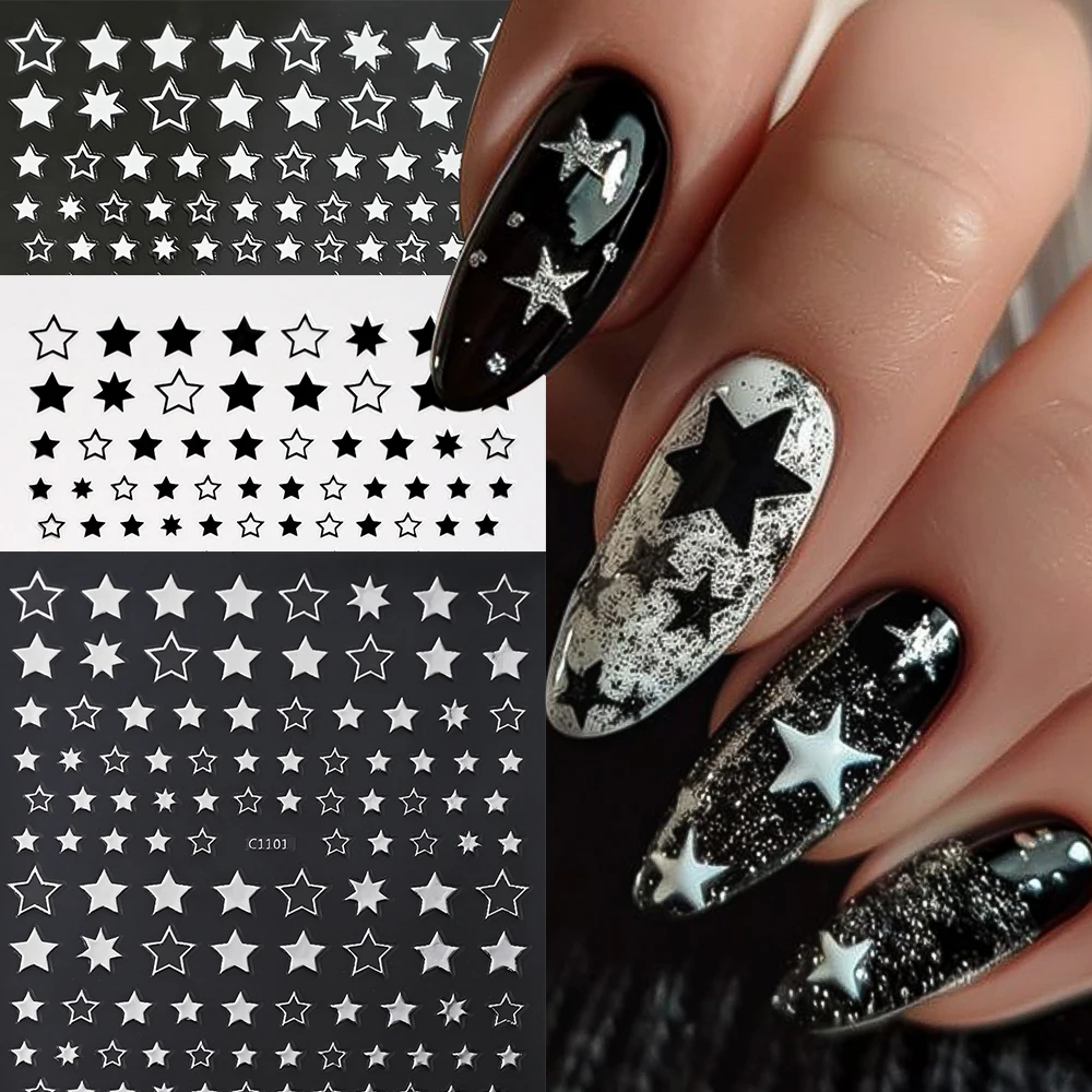 1sheet Stars Nail Stickers 3D 5-pointed Star Nail Design DIY Nail Art Decorations Metallic Pentagram Y2K-style Nail Art Decals *