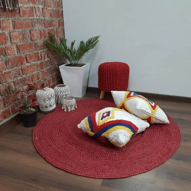 

Rug Natural Jute Round Reversible Braided Style Rug Modern Rustic Look Rug Rugs and Carpets for Home Living Room