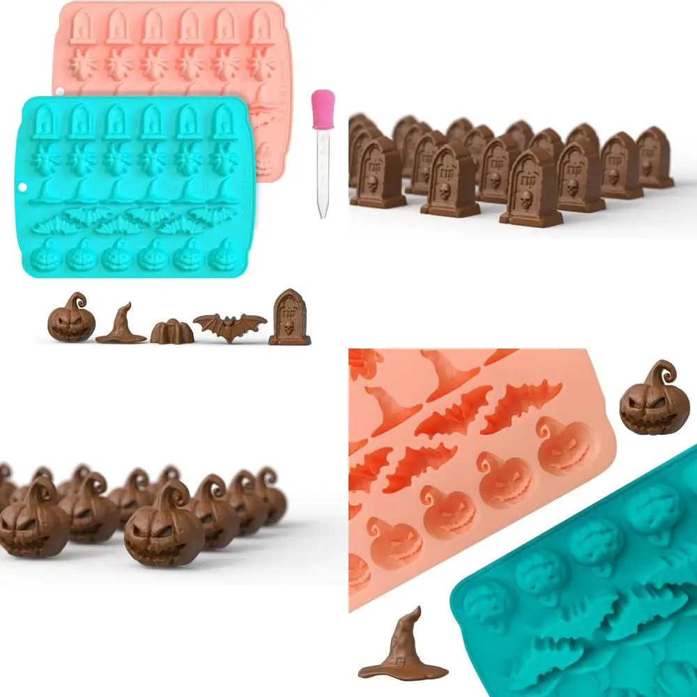 

Формы для шоколада на Хэллоуин, силиконовые формы для жевательных конфет, тыква, паук, летучая мышь, шляпа ведьмы, рваные гравистановые формы для конфет, 30 полостей, форма для шоколада