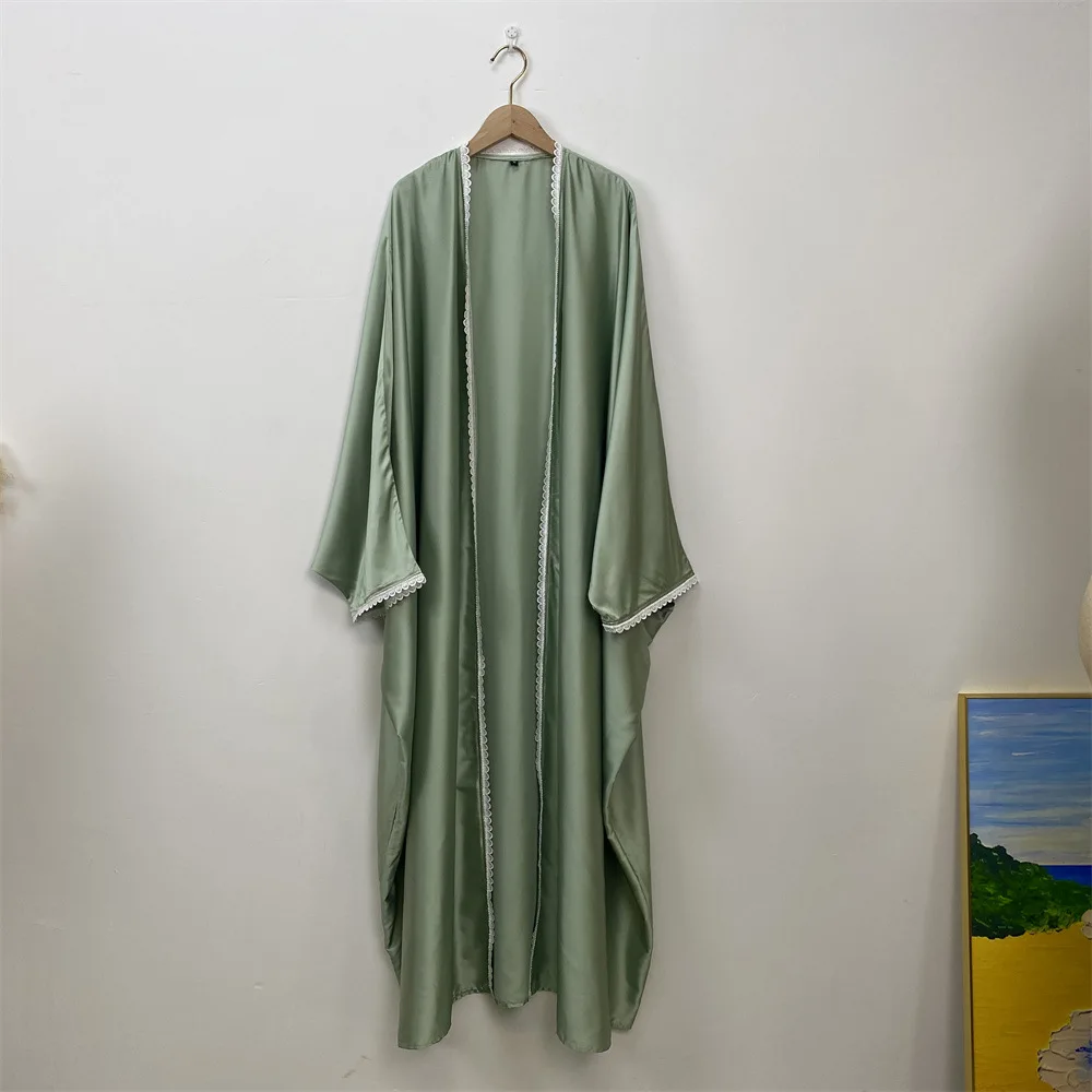 

Fashion Satin Abaya Kimono Dubai Muslim Cardigan Abayas Women Casual Robe Female Islam Clothes Batwing Ramadan Kebaya Arab Robe