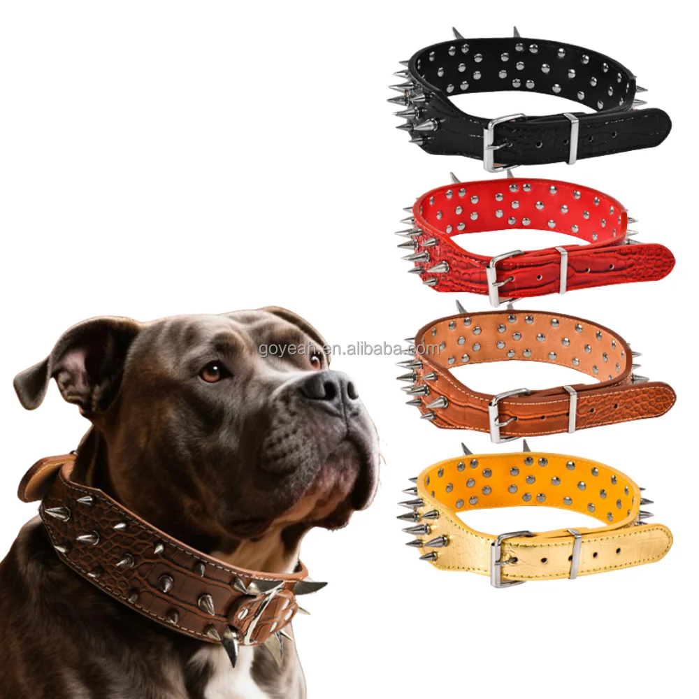 

Anti-Bite Spiked Wide Leather Dog Collars Spike Studded Dog Collar for Pitbull Bulldog