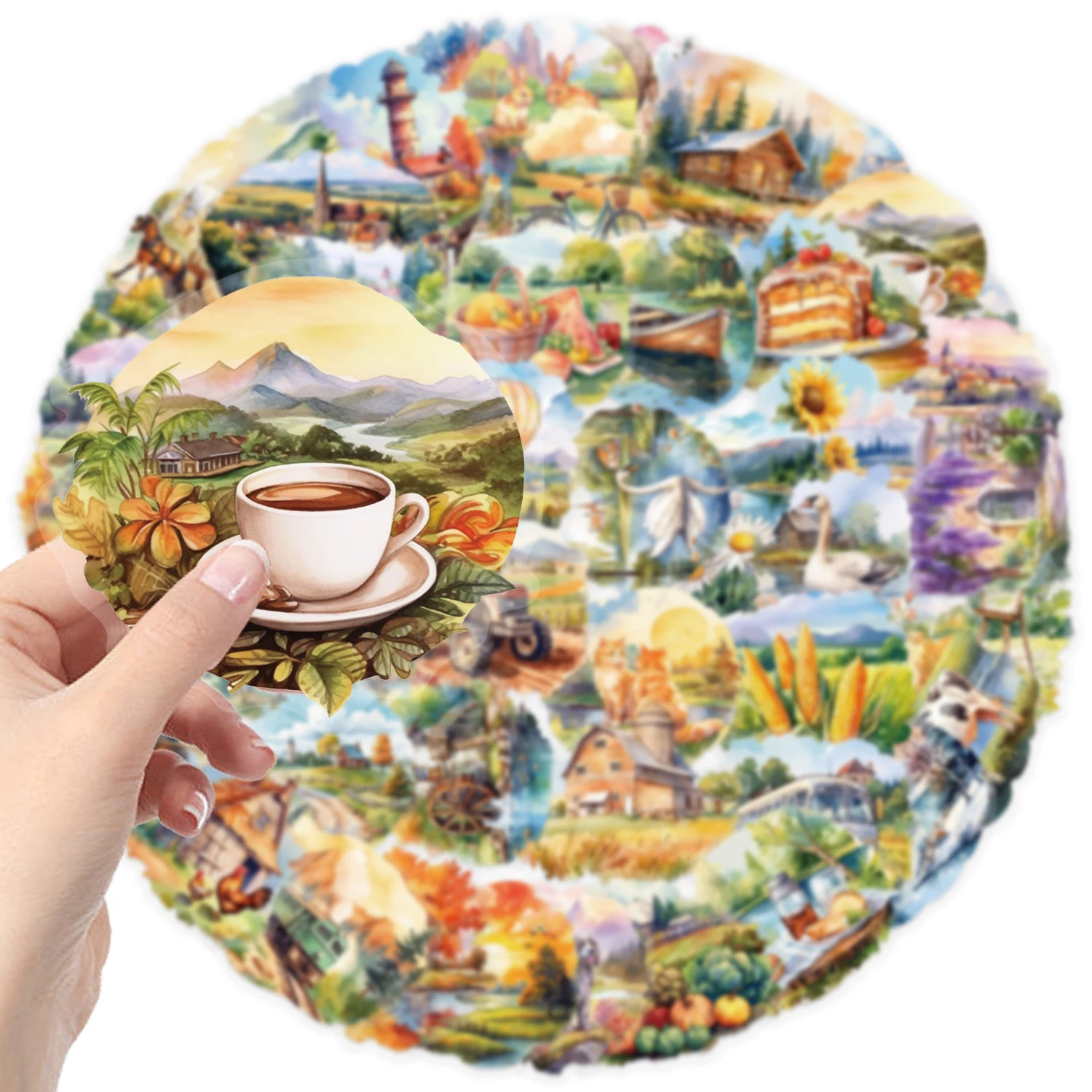 50PCS Rural Scenery Sticker Decoration Scrapbooking PET Sticker Aesthetic Korean Stationery School Supplies