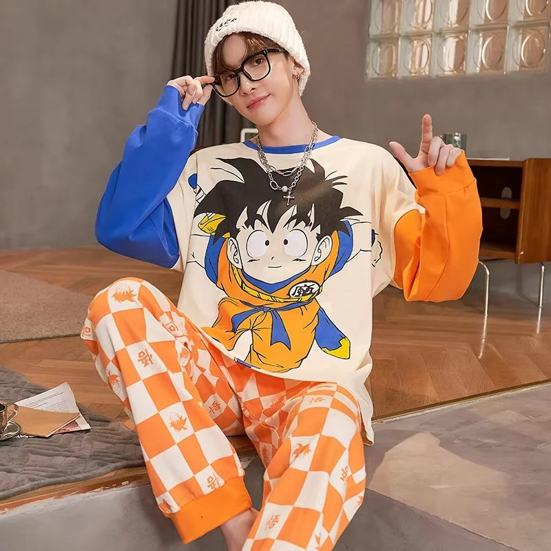 Cute Dragon Ball Cartoon Boys Pajamas Suit Anime Son Goku Autumn Large-Size Man'S Long Sleeves Home Clothes Unisex Sleepwear Set