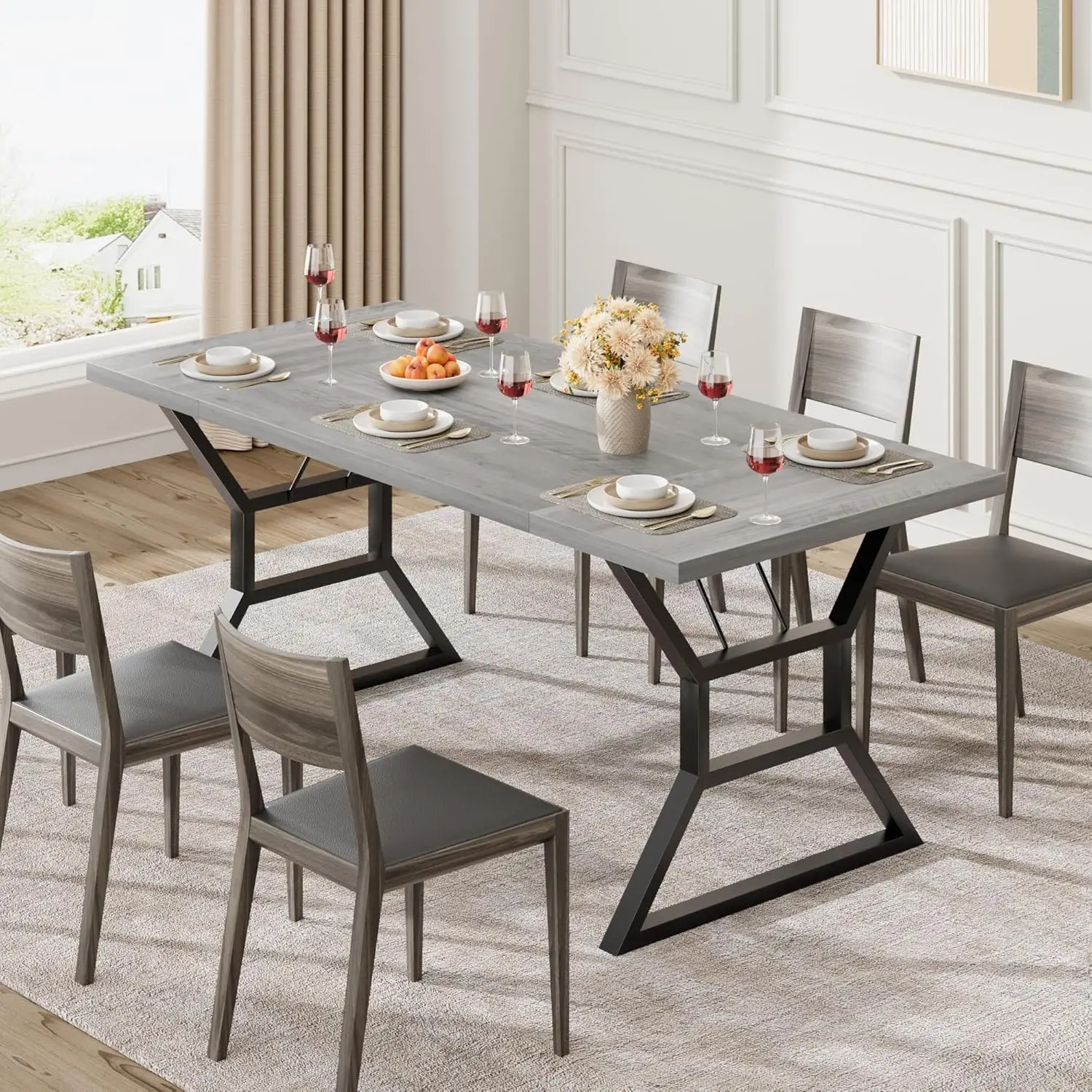Farmhouse Rectangular Dining Table for 6-8 People