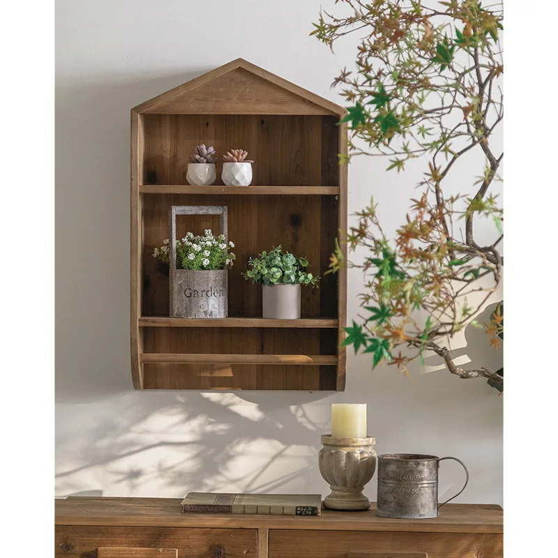 Minimalist Cedar Wood Wall Shelf, Vintage Glass Door Cabinet, for Small Spaces