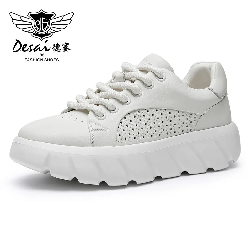 

New Desai Men's Shoes Summer Breathable Bread Toe Layer Cowhide Perforated Sports and Casual Shoes Versatile Shoes