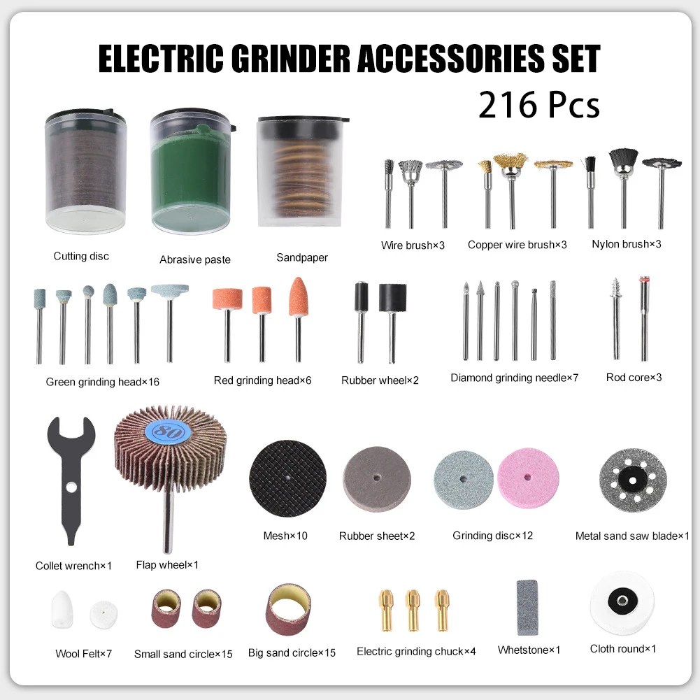 Multipurpose Rotary Grinding Bit Kit 216 Pcs 3mm Shank Abrasive Burr Set For Metal Wood Polishing And Edge Deburring Work