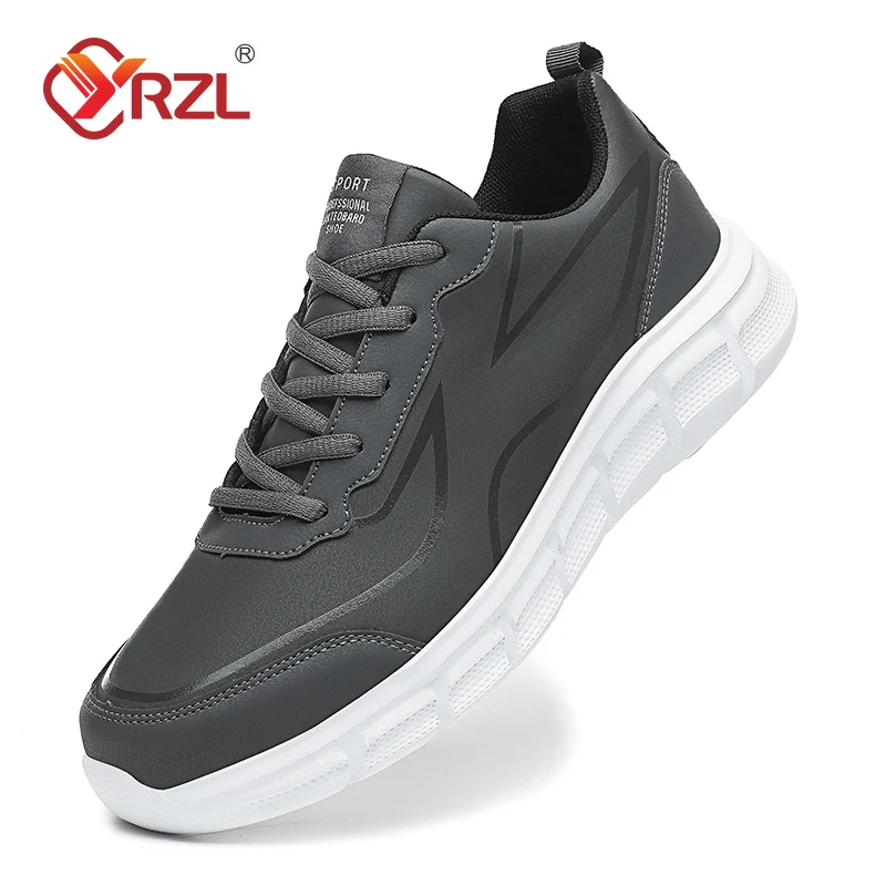 

YRZL Black Running Shoes Leather Waterproof Athletic Sneakers Men Wear-resistant Men Walking Sport Shoes Comfortable Men Shoes