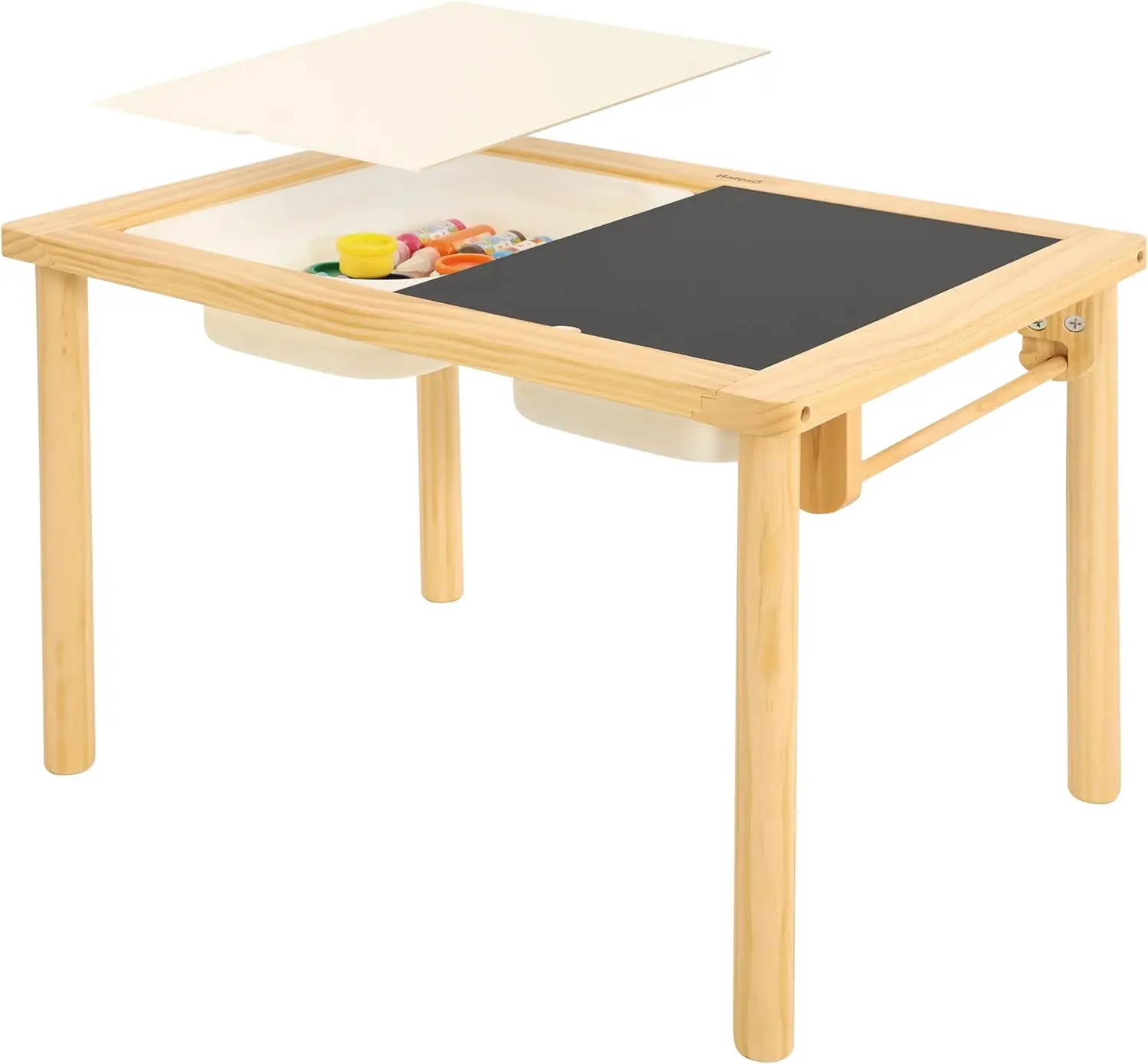 

Sensory Table with 2 Foldable Storage Bins, Multifunction Wooden Sand and Water Table with Double-Side Board & Paper Roll Dispen