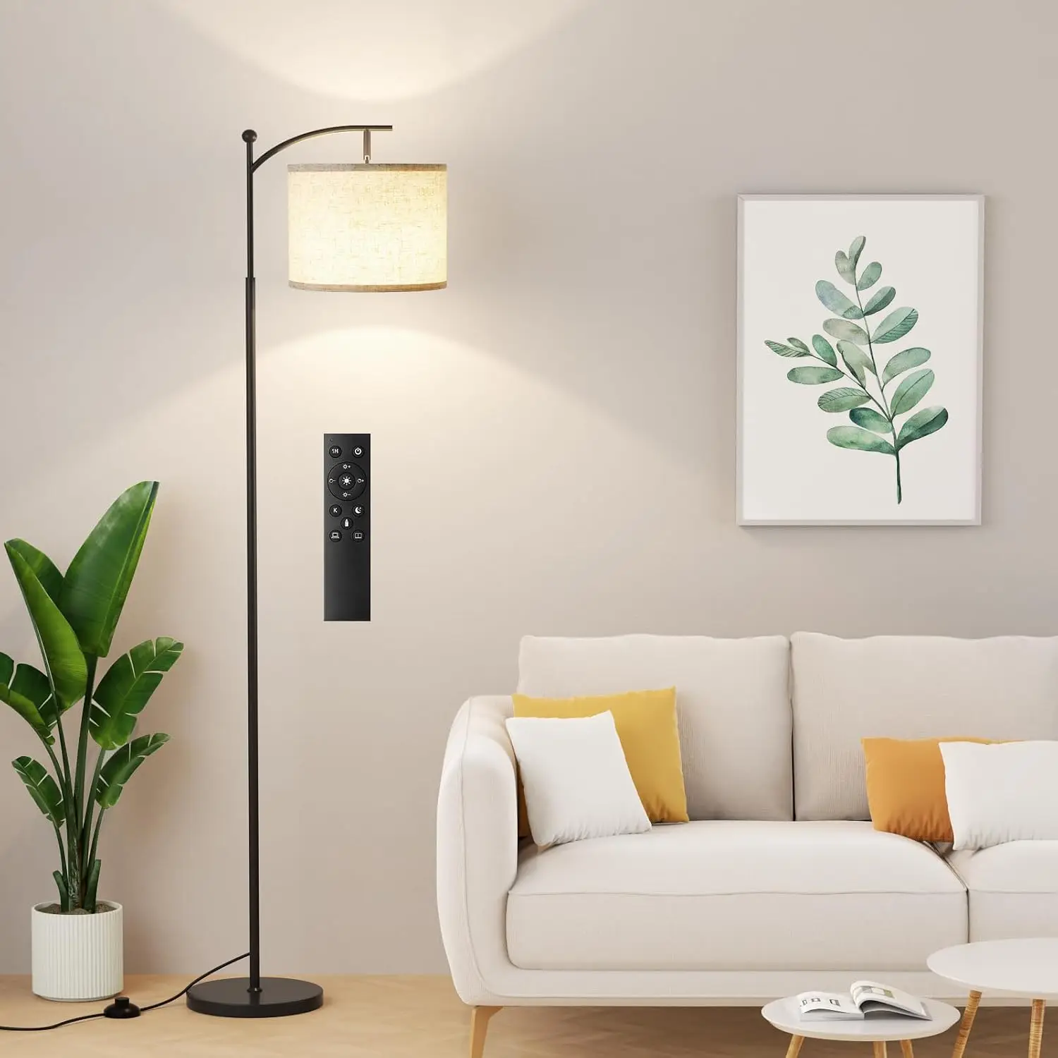 60‑Inch Standing Floor Lamp, Black Pole, Remote‑Control Stepless‑Dimmable Bulb Included