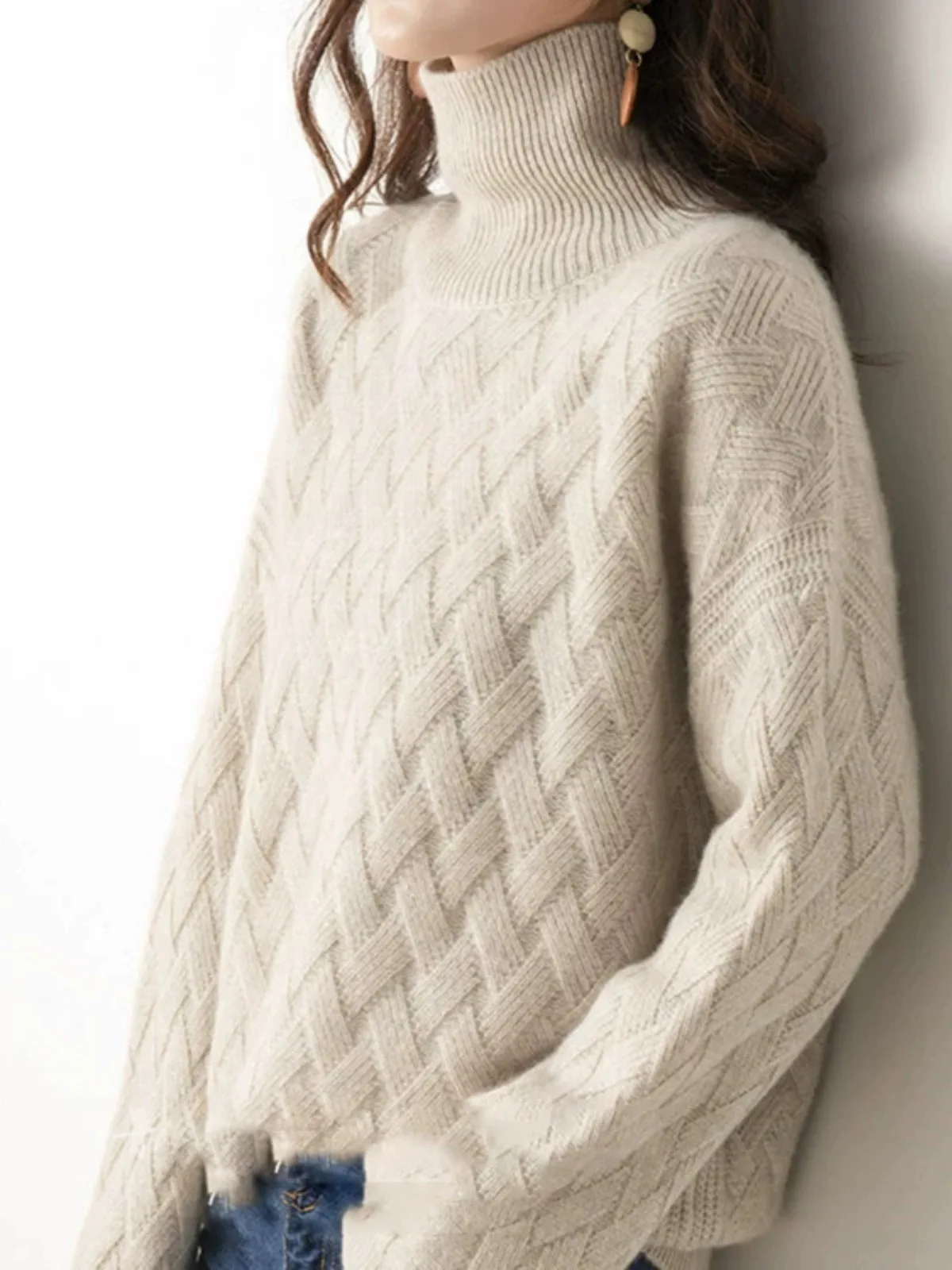 Autumn-winter turtleneck cashmere sweater Slouchy thick pullover sweater women\'s bottom wool sweater