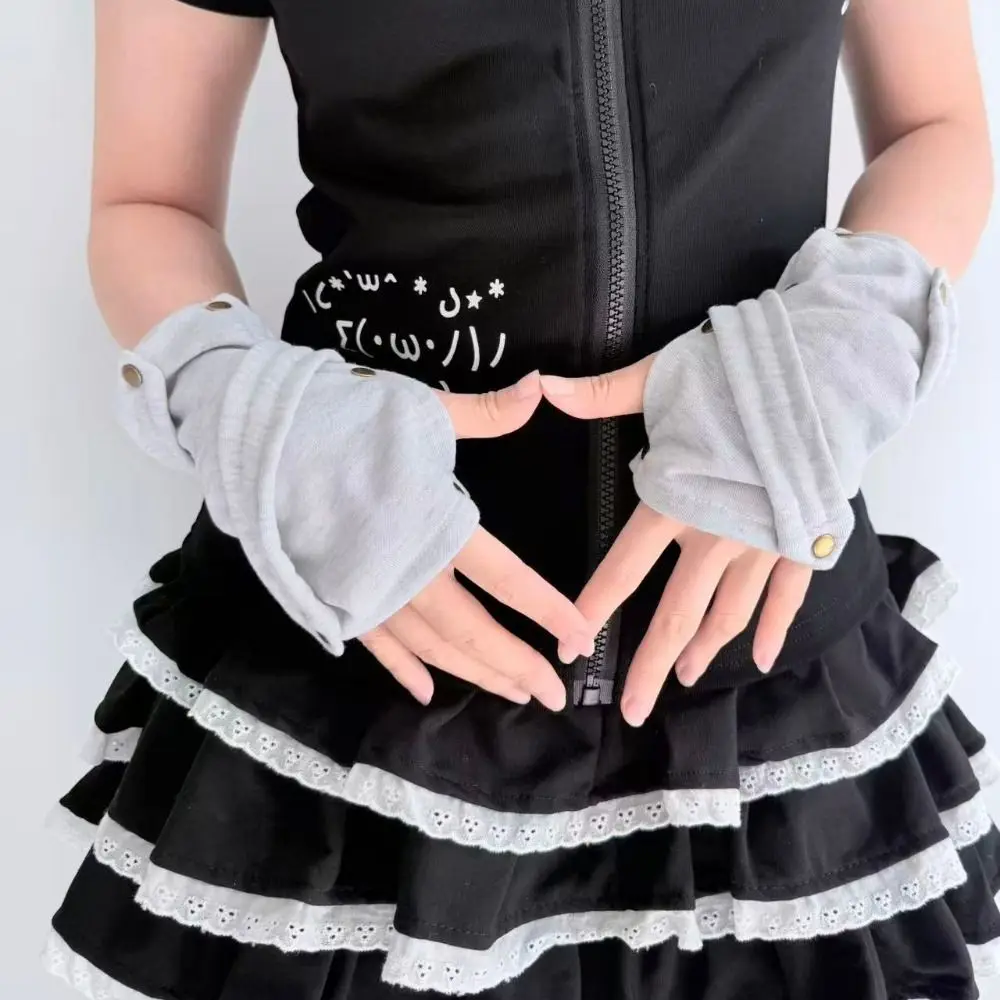 Snap-Button Closure Half Finger Gloves Decorative Design Unisex Street Dance Gloves Breathable Warm Steampunk Gloves For Couple
