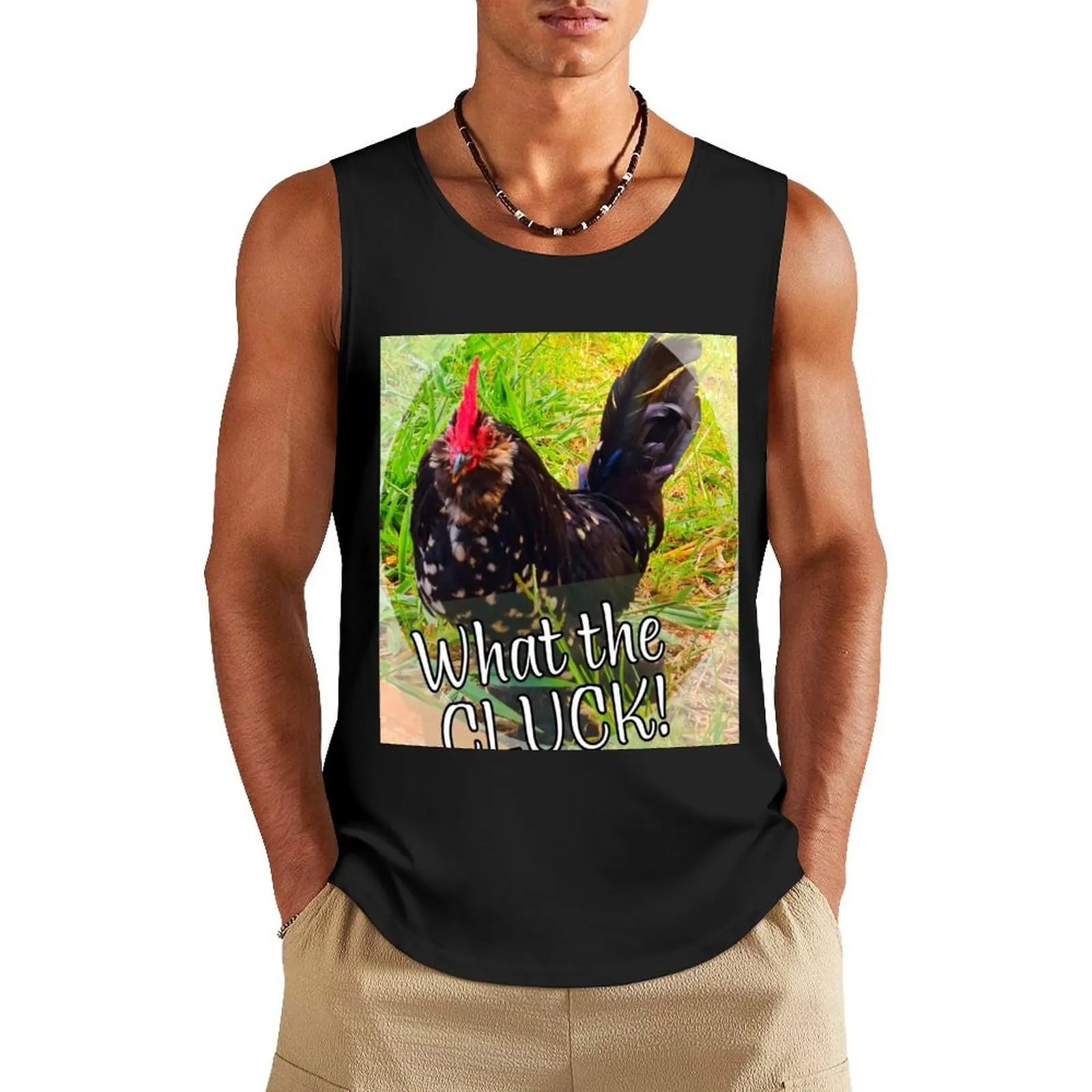 

Chicken. D'uccle rooster. What the cluck! Photo Tank Top men clothes cool things Men gym sportswear