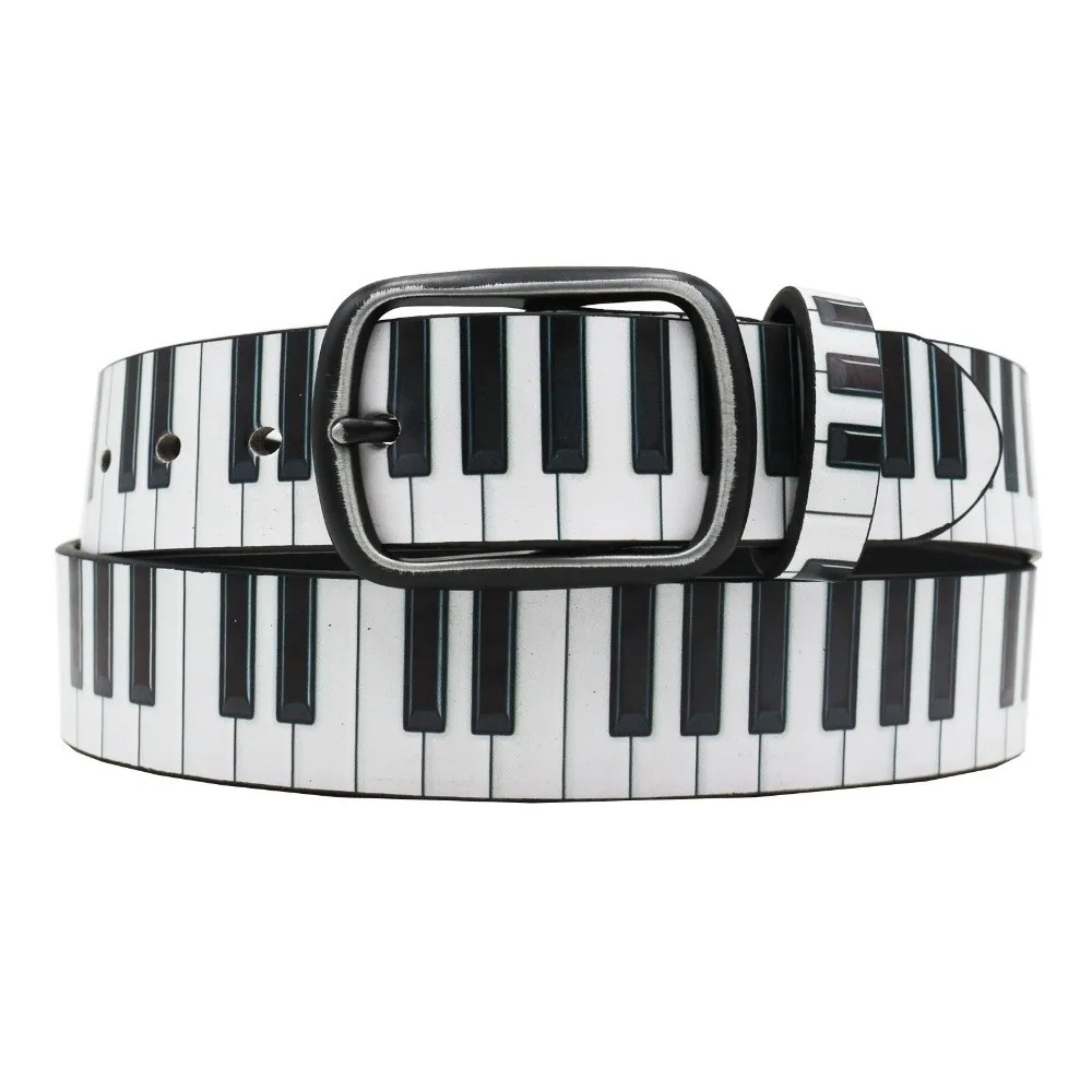 Musical Note Pattern Piano Keyboard Print Belt Trendy Brand Casual PU Waist Belt Luxury Design Jeans Pants Belt