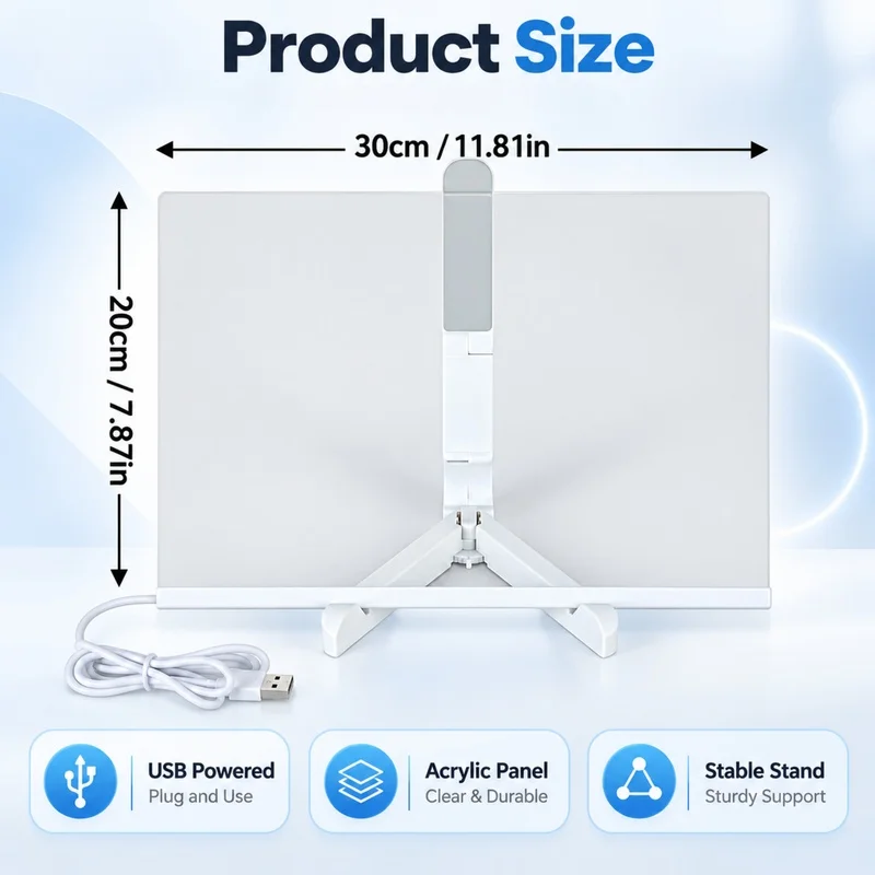 Acrylic Dry Erase Board with LED Light, 11.8 x 7.9 Inch Light Up Memo Board with Stand, USB Powered Dimmable Message Whiteboard