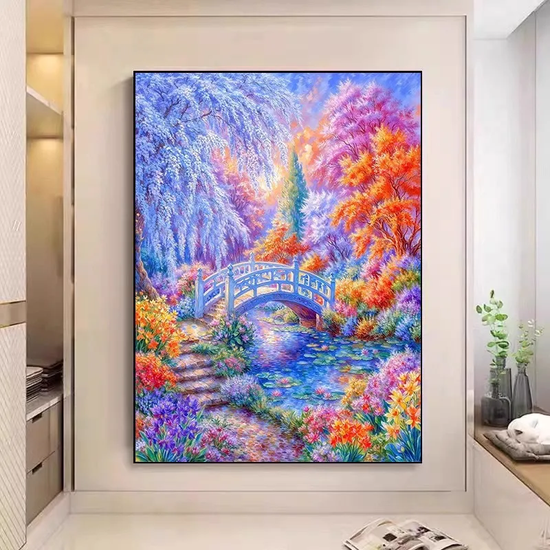 

9ct 65x85cm Colorful Scenery Embroidery DIY Chinese Style Printed Kits Cross Stitch Needlework Set Home Decor Crafts 60 Colors