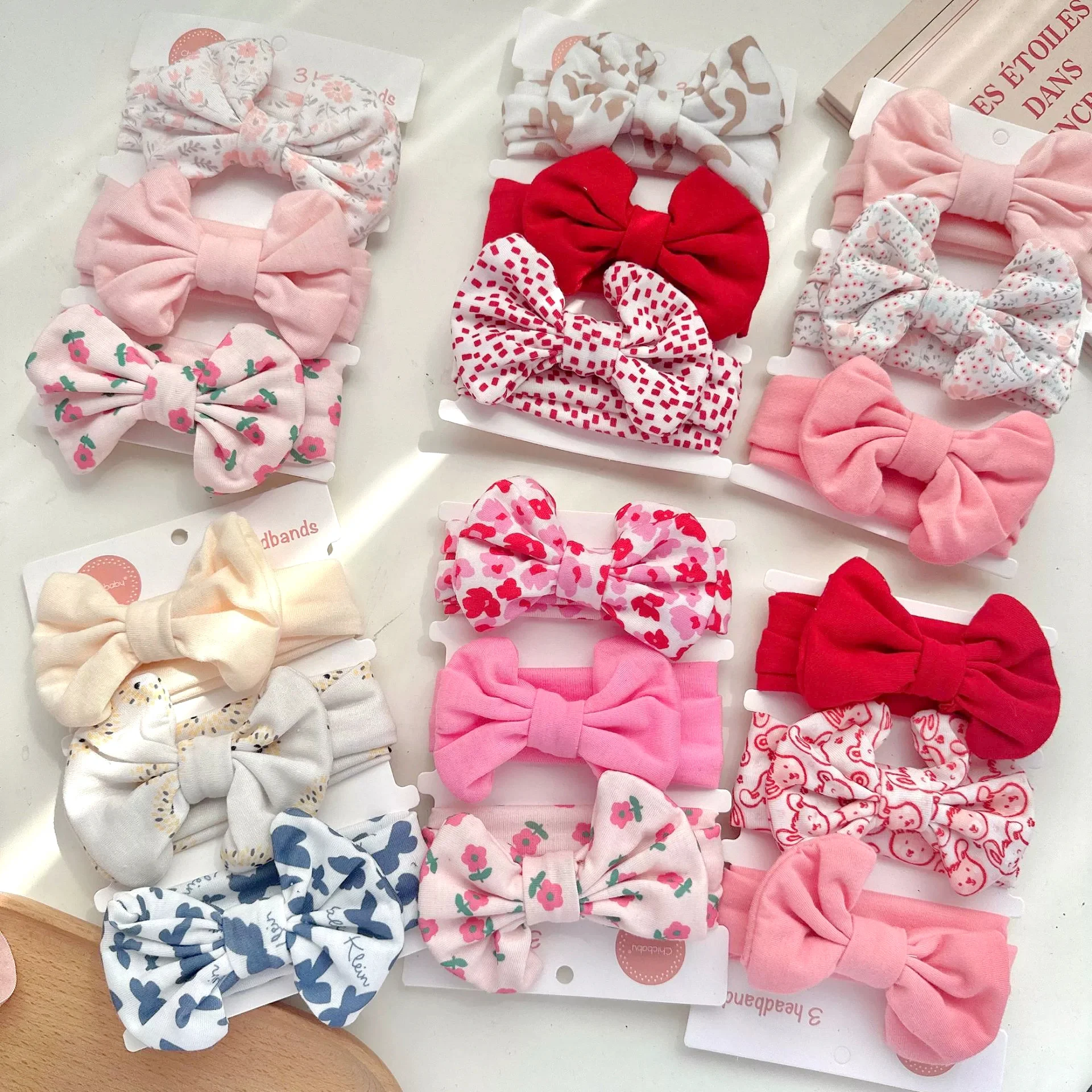 3pcs Cotton Headband Set Newborn Baby Hair Accessories Bow Turban Hairband Girl Headwrap Floral Print Pink Headband Bandeau Bebe