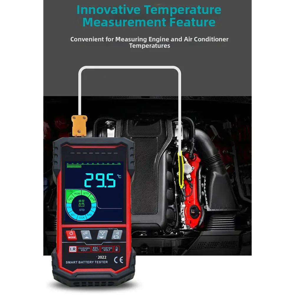 12V 24V automotive battery tester with 32 inch digital display for battery voltage capacity and cold start current