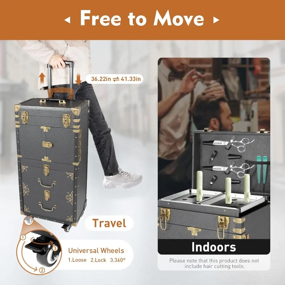 صالون تجميل الأمتعة المتداول قابل للقفل ماكياج قطار عربة المصمم صالون تجميل مستحضرات التجميل الأمتعة السفر المنظم أداة صندوق ل