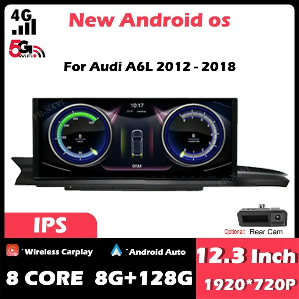 

12,3-дюймовый IPS-экран Android 14 для Audi A6 A6L A7 2012–2019 Автомобильный плеер Carplay Мультимедийное радио Стерео Видео GPS-навигация