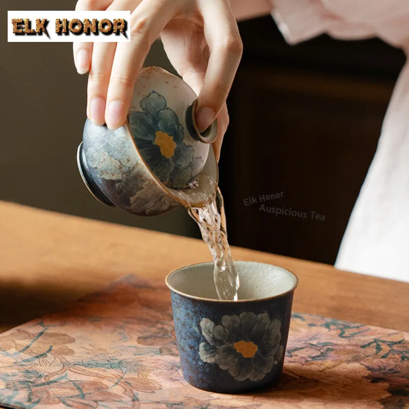 Hand-painted Sunflower Deyi Travel Tea Set Kit Boutique 1 Pot 3 Cups Tea Brewing Organizer Portable Camping Stock Bags Ornaments