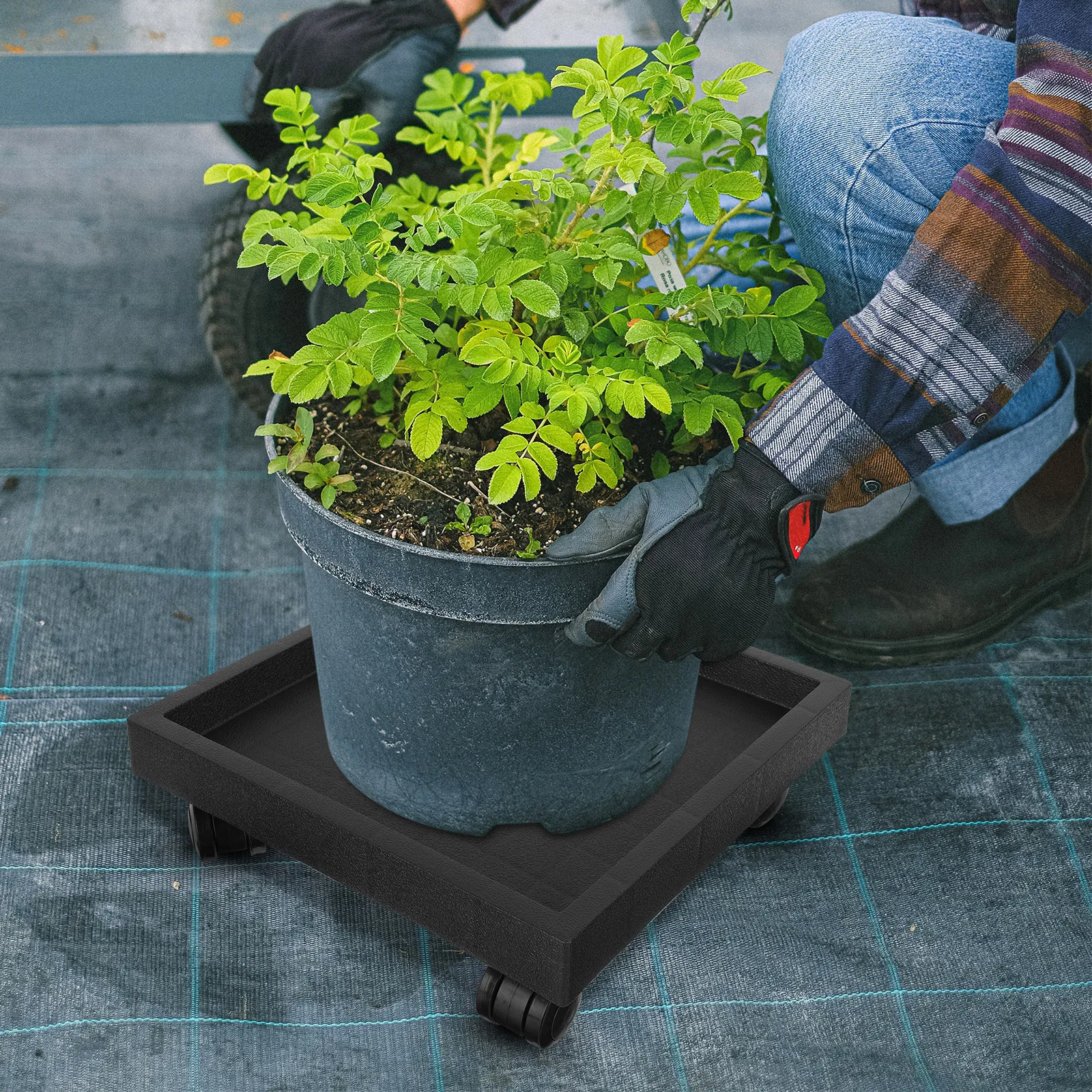 

1Pcs Square Flowerpot Tray Movable Plastic Resin Plant Pot Holder Universal Wheel Base Plate Indoor Outdoor Gardening Supplies