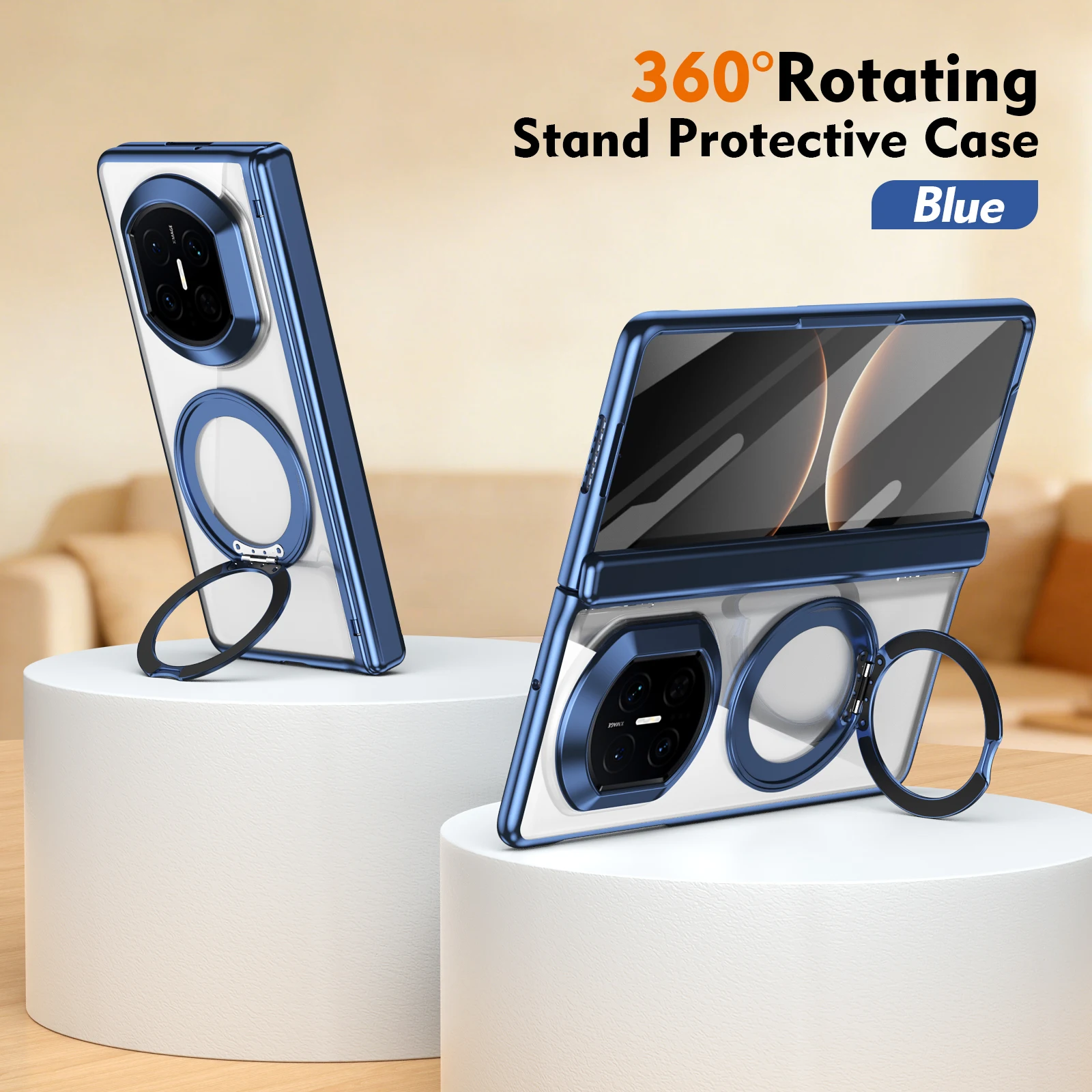 

For Huawei Mate X7 Case With 360 Rotating Ring Holder For Magsafe Plated Side with Film Protective Mobile Phones Back Cover