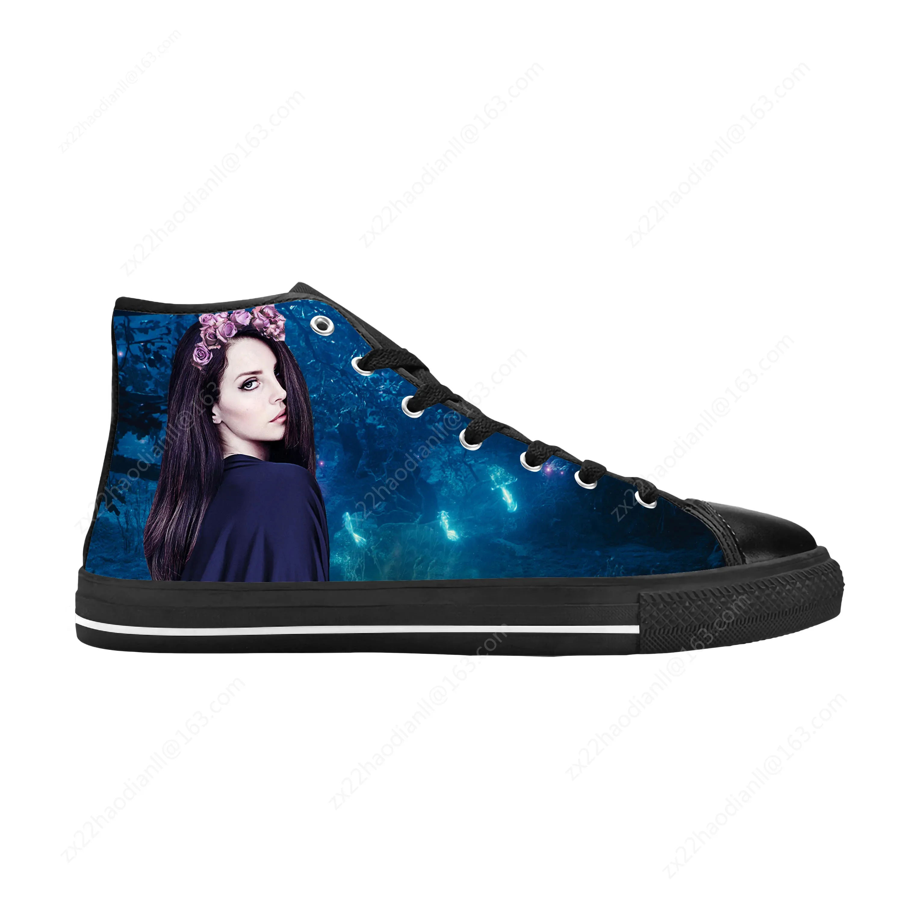 Lana del rey pop cantor música nascido para morrer moda casual sapatos de pano alta superior confortável respirável impressão 3d tênis das mulheres dos homens