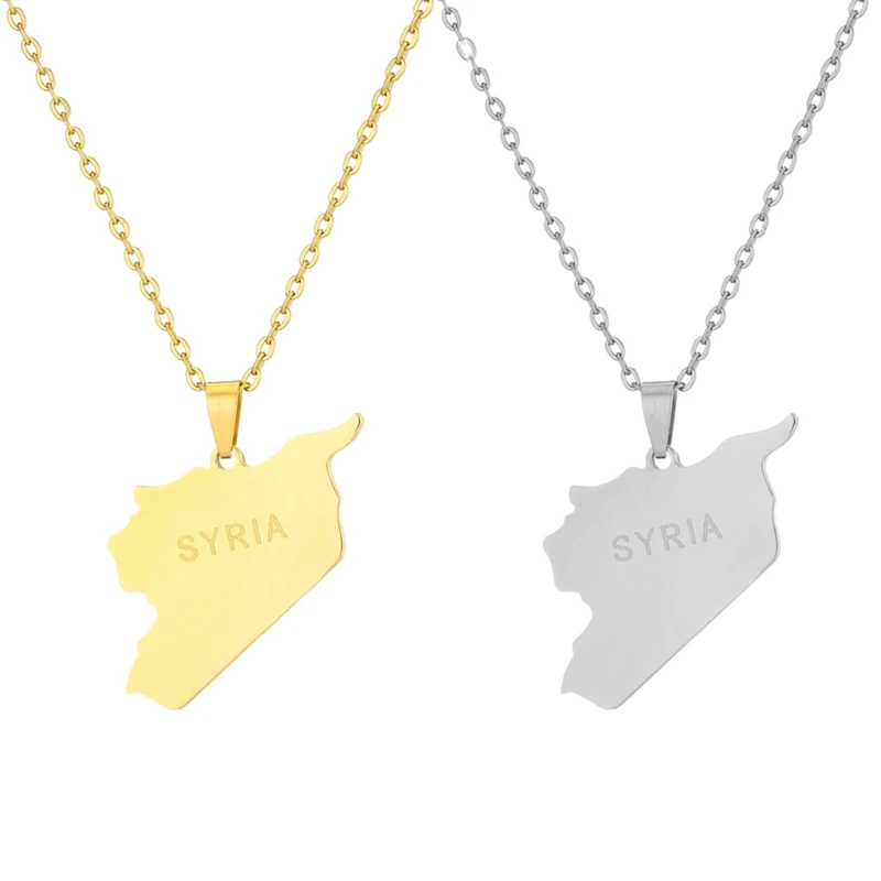 Smooth Syria Map Pendant Necklace Ethnic Vintage Adjustable Chain for Gift