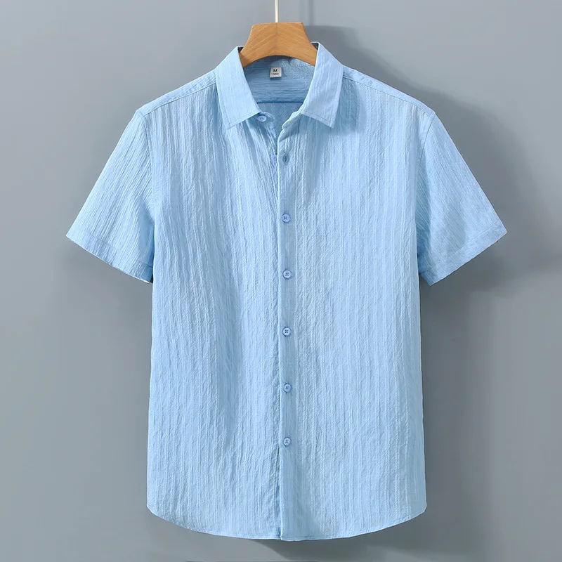 

Blue Short Sleeve Shirt for Men Plus Size Turn-down Collar Casual Shirts 2025 Summer New Male Clothing