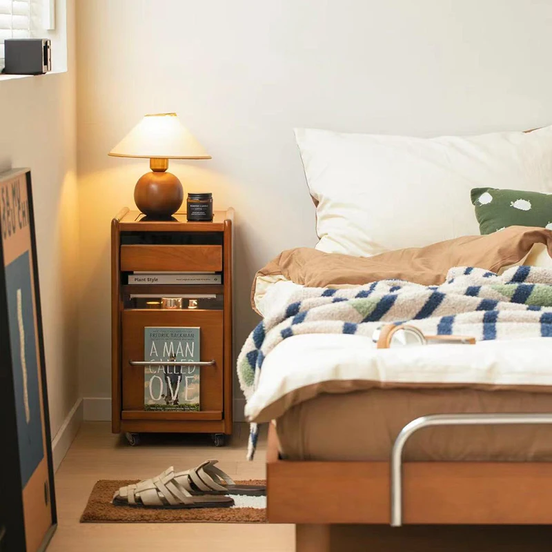 طاولة بجانب السرير من الخشب الصلب والخشب المطاطي، وخزانة غرفة النوم على الطراز القديم، وطاولة بجانب السرير ضيقة جدًا في العصور الوسطى #4