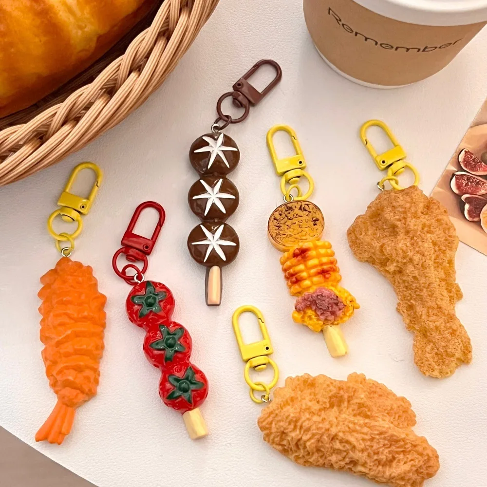 シミュレーションバーベキュー串キーリング、クリエイティブなコーントマトチキンレッグデザイン、子供用キーホルダーペンダント、カップルバッグキーフォブ、フェイク