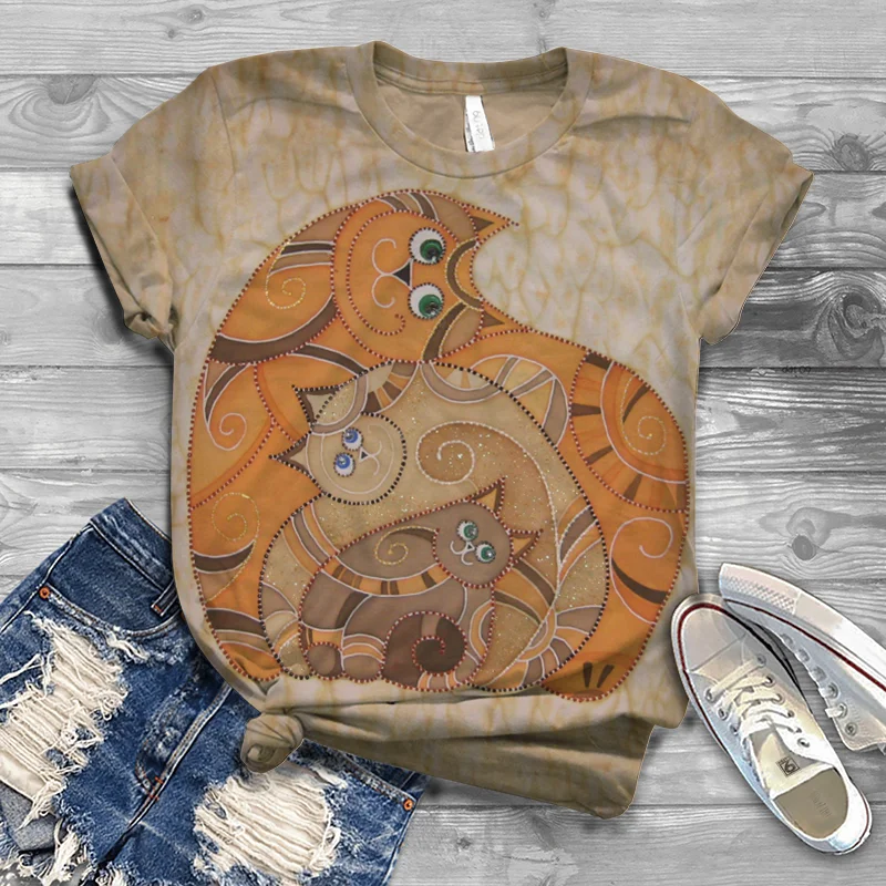 

Cat and Mouse Chess T-shirt Round Neck T-shirt Polyester Street Wear