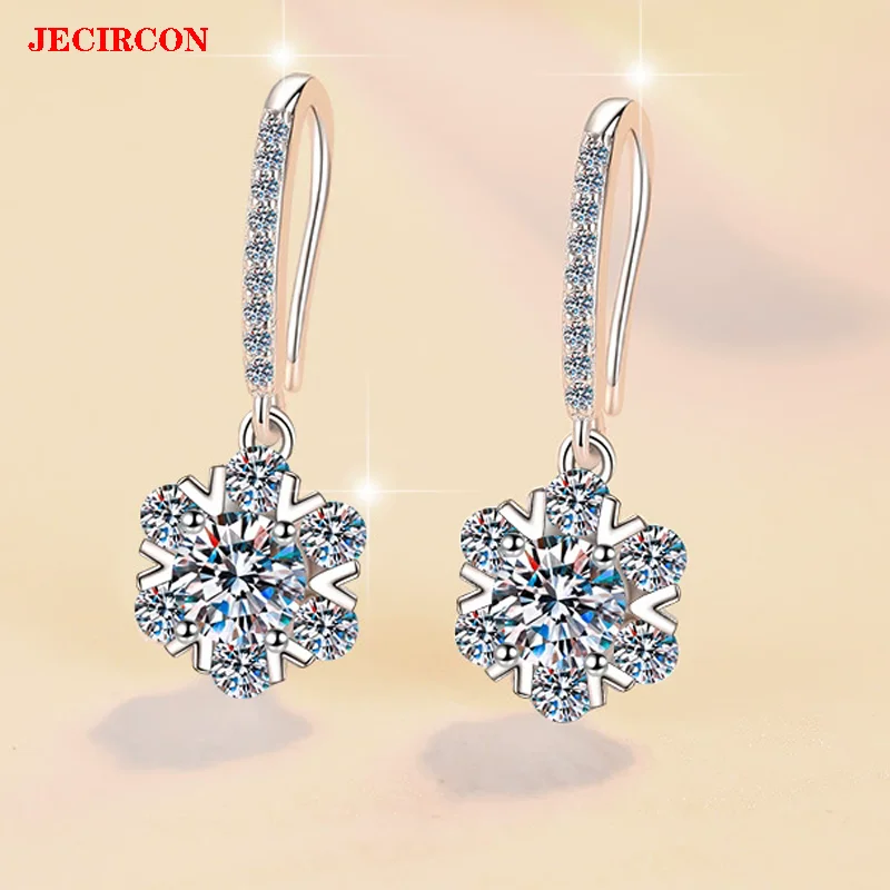 

Женские серьги-капли JECIRCON 0,5/1CT с муассанитом и снежинками, серебряные крючки S925, сверкающие вечерние украшения, корейская мода, Must Have
