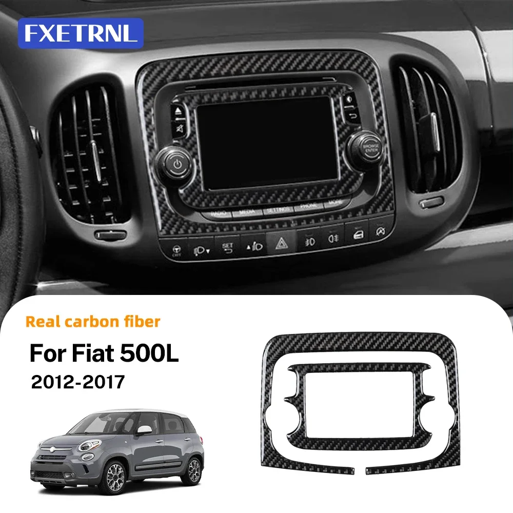 Pour Fiat 500L 2012 2013 2014 2015 2016 2017 LHD RHD – Autocollant en fibre de carbone souple véritable pour cadre de console centrale de climatisation de voiture, accessoires