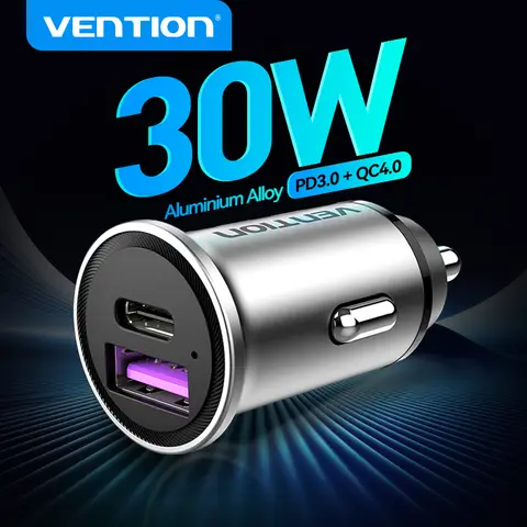 Vention 30W Mini Caricabatteria da auto USB Tipo C PD QC Ricarica rapida per iPhone 16Pro Samsung Xiaomi iPad Ricarica rapida Carica telefono in metallo