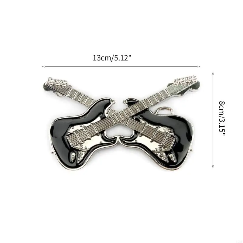 Hebilla cinturón R7UF Vintage con forma guitarra doble, hebilla cinturón Metal para adultos y adolescentes, hebilla