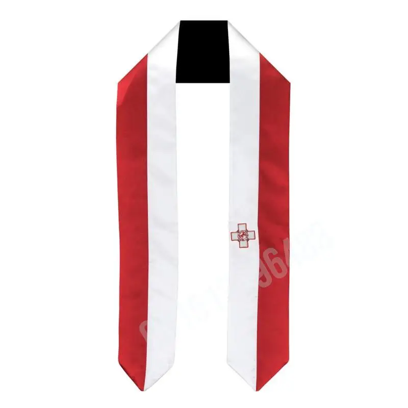 Malta Flag Scarf Top Print Graduation Sash Stole International Study Abroad Adult Unisex Party Accessory