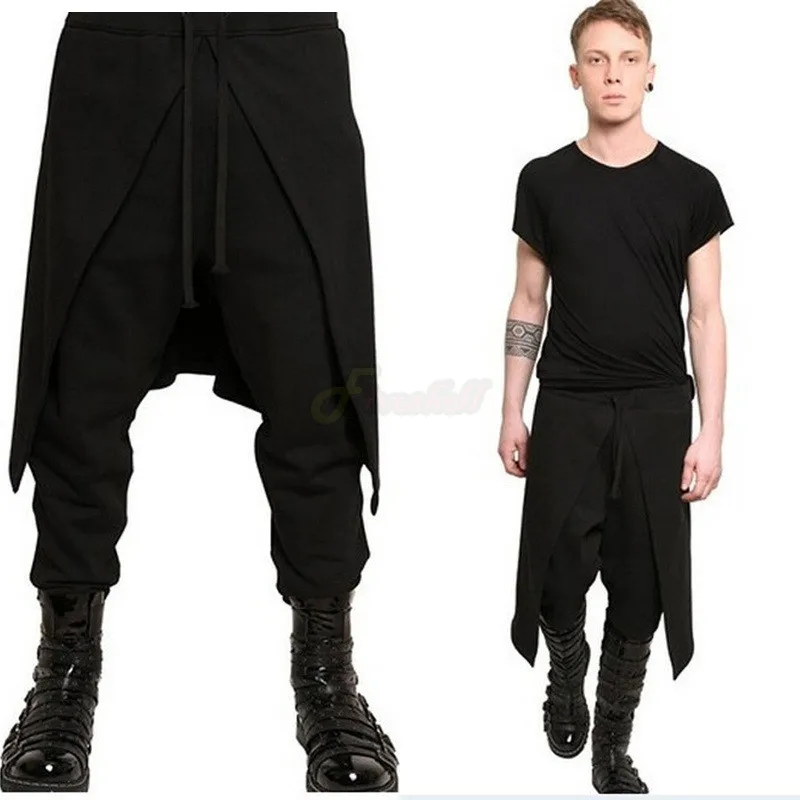 Middeleeuwse Steampunk Zwarte Broek Kostuum Voor Mannen Westerse Stijl Gesplitst Losse Broek Podium Cosplay Halloween Gothic Mode Broek