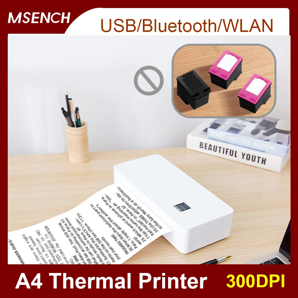 Mini Thermal Printer A4 Paper Printer Paper Portable Wireless A4 Paper Photo Label for Mobile Bluetooth Print Outdoor A4 Printer