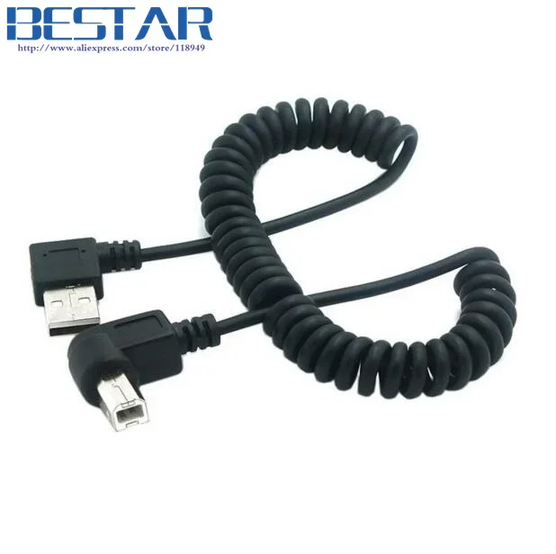 Right Angled USB 2.0 A Male to B Angle Male 90 Degree Stretch spring Cable for Printer Scanner & Hard Disk