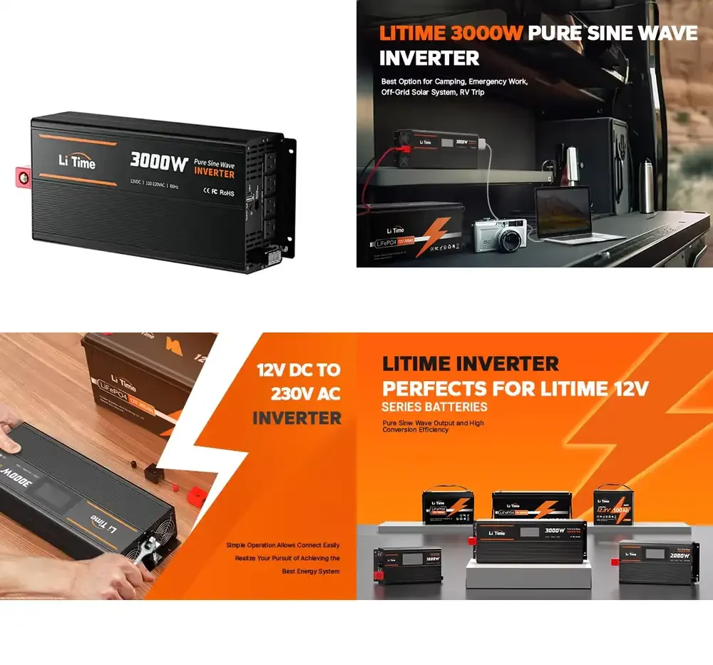 

3KW Pure Sine Wave Inverter for Solar Power System 90% High Efficiency DC 12V to AC 110V 120V Inverter for Off Grid Home RV