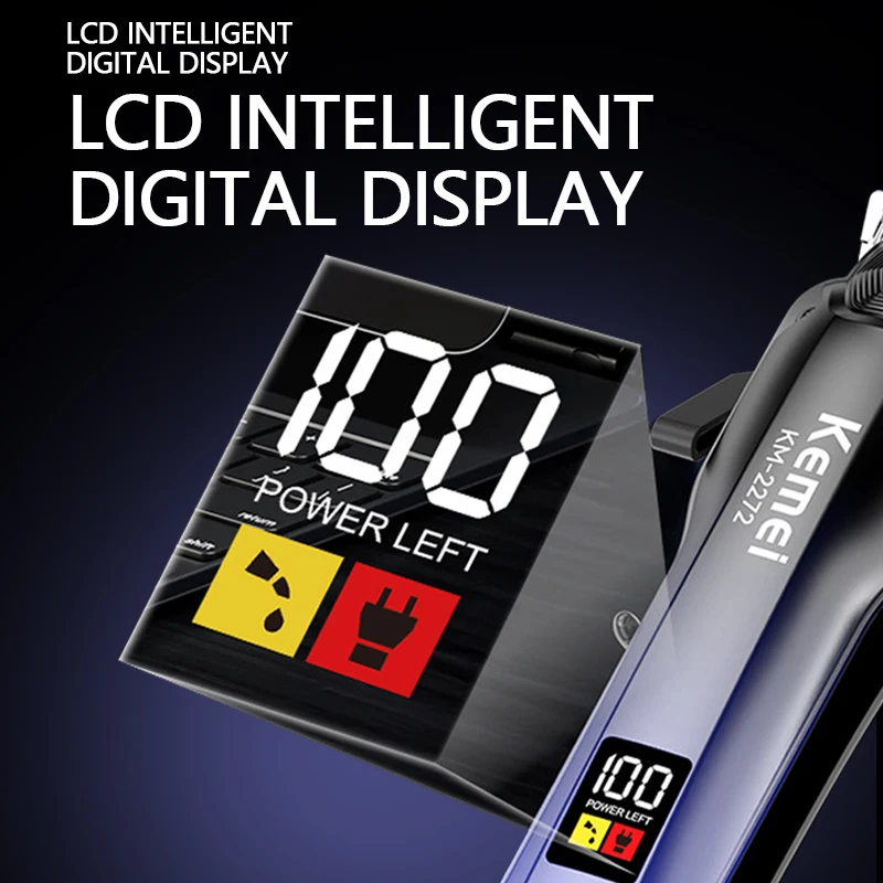 Kemei Electric Hair Clipper Men's Professional Hair Trimmer Cordless USB Rechargeable Hair Clippers With LCD Display KM-2272