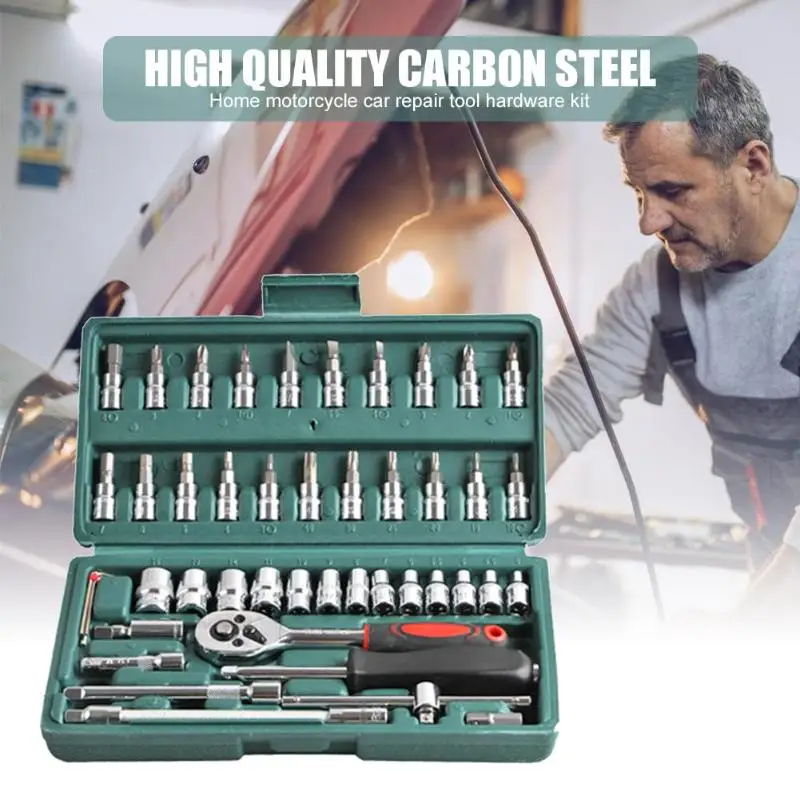 Imagem -04 - Soquete Ratchet Car Repair Tool Kit Chave Cabeça Chave Inglesa Chave de Fenda Profissional Metalworking Pawl 46 Pcs
