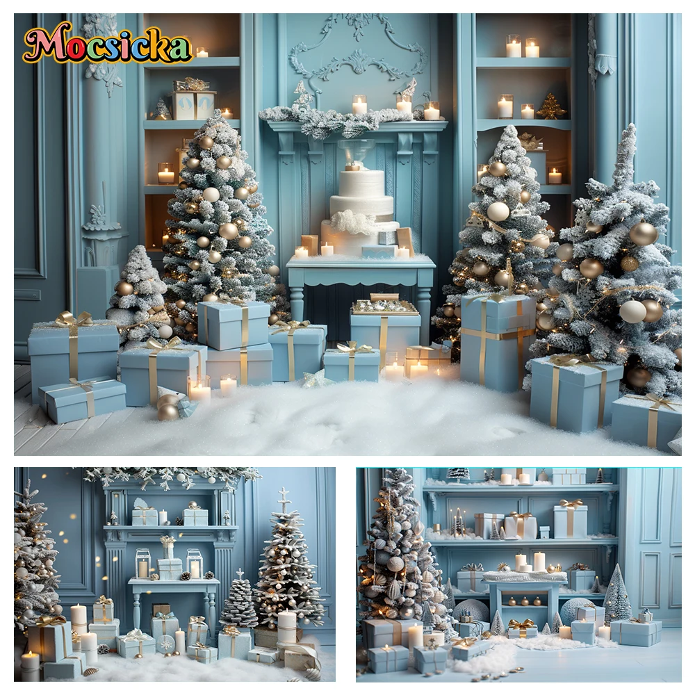 Mocsicka Christmas Winter Photography Background Christmas Xmas Wreath Gifts Holiday Party Family Kids Photo Backdrops Studio