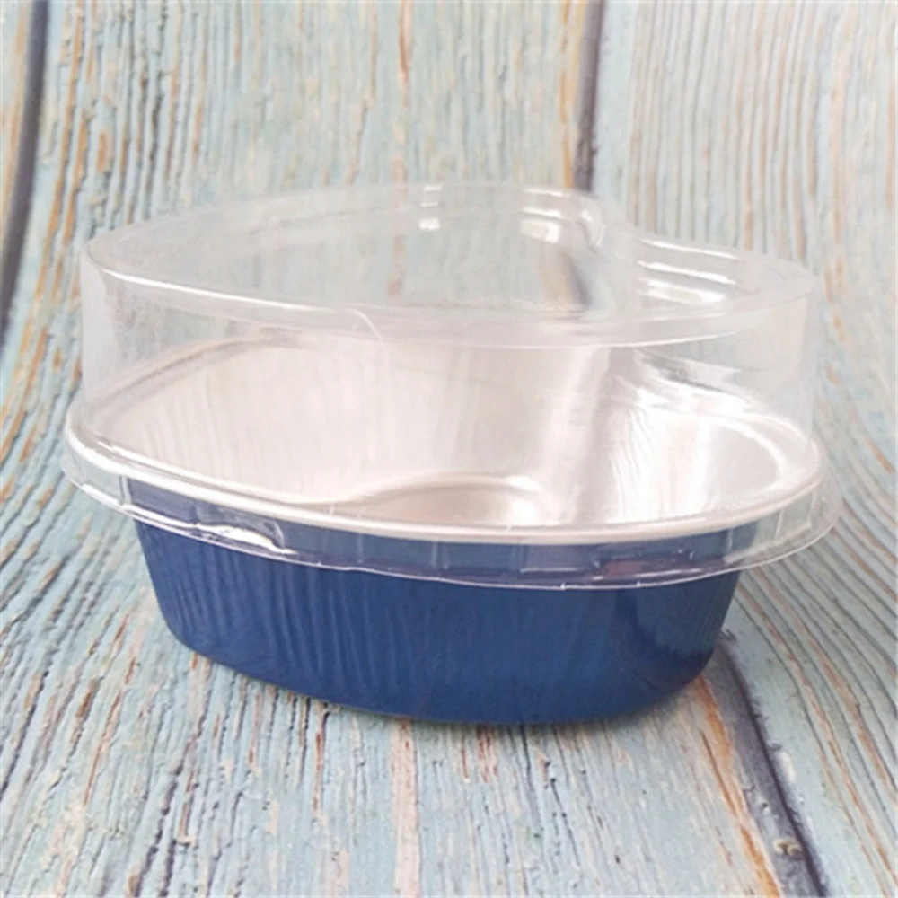 

A20F-100 Наборы форм для торта из алюминиевой фольги в форме сердца, чашка для кексов с крышками, 100 мл/3,4 унции, одноразовые мини-формы в форме сердца, формы для выпечки