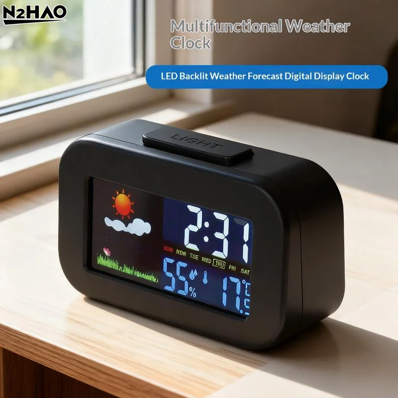 1PCS Weather Station Clock With Color Display - Temp & Humidity Monitor Backlit For Kids & Teens Perfect For Bedroom/Dorm Desk