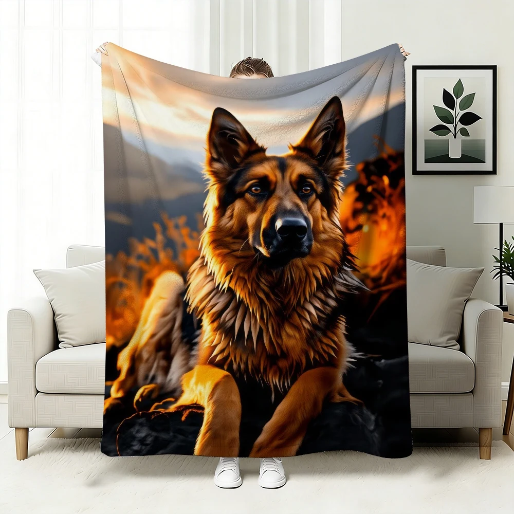 Premium German Shepherd Dog Portrait Blanket Throw Cozy Fleece Pet Gift Warm Plush Blanket Home Decor Couch Throw For Canine